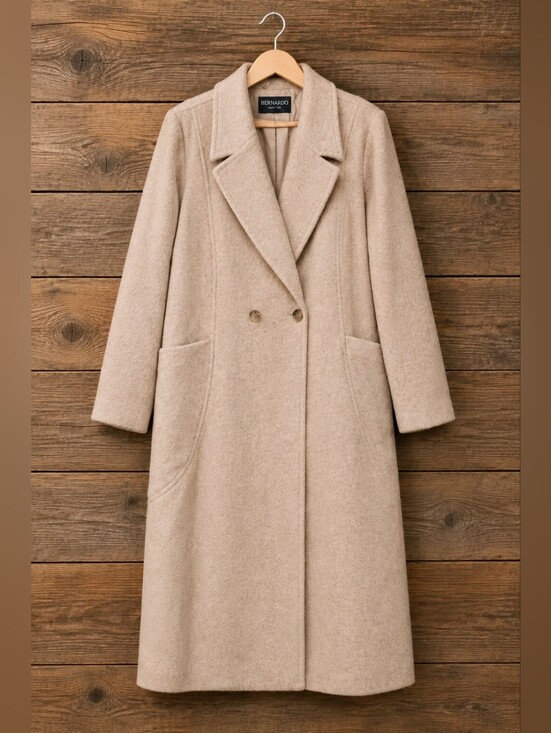 Bernardo Jackets & Blazers - Bernardo Cream Long Wool-Blend Double-Breasted Belted Trench Coat Sz XXL